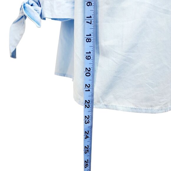 Light Blue Womens Off-Shoulder Blouse With Bow Tie Details & 3/4 Sleeves Size M - Picture 11 of 15